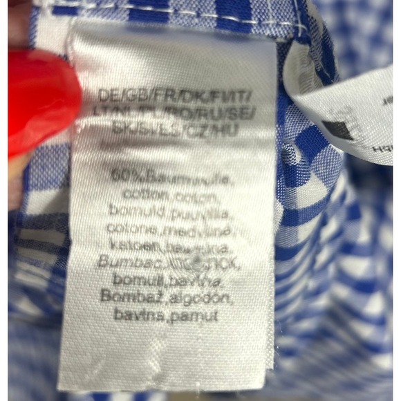 OS Trachten Mens Blue Gingham Button Down Shirt Long Sleeve Size M LOGO Pocket - Picture 8 of 14